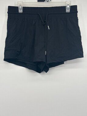Black 2-in-1 Drawstring Athletic Running Shorts with Liner & Pockets L